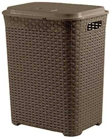 Cesto para Ropa Sucia 50 L - Envio 24h - con Asas y Tapa, pongotodo Rattan de plástico duro. Cubo para plancha, Almacenaje juguetes, herramientas o Multiusos. Ligero y Resistente. (Marrón, 50 Litros)