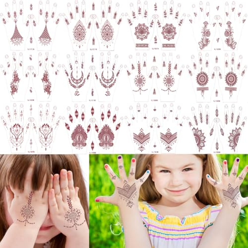 XMASIR Temporary Tattoo Stickers for Kid, 12 Pair Hands Brown Stickers | Waterproof Body Art Fake Tattoos for Boys Girls Party Decor