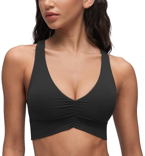CRZ YOGA Butterluxe Rynkad V-ringning Sport-BH | Lätt stöd, avtagbara dynor, yoga, extremt mjuk, korsrygg, breda remmar, för kvinnor