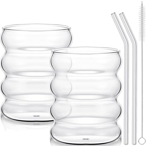 Bangbobi Vasos Transparentes para Matcha Latte, café y Leche, con 2 Vasos, 2 pajitas y 1 Cepillo de Limpieza