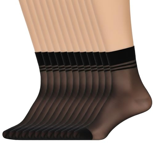 Nogeqi 6 Pairs Sheer Socks for Women, Thin Soft Ankle High Nylon Socks Stylish, Reinforced Toe Ankle Stockings for Women (Black)