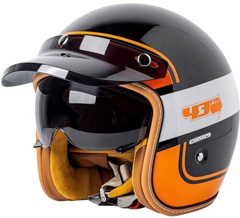 XYYYM Demi Casque de Moto Vintage, Casque Ouvert Hommes Femmes, Casque de Moto Rétro Demi-Jet avec Visière Solaire, Adultes Casque Scooter Cruiser Cyclomoteur, Homologué ECE/Dot 54-63cm