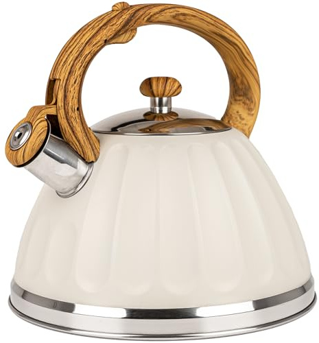 KARL HAUSMANN Hervidor de Agua para Inducción - 3L - Crema Tetera de Acero Inoxidable con Silbato y Asa que No se Calienta - Para Induccion, Gas y Vitroceramica – Chaleira