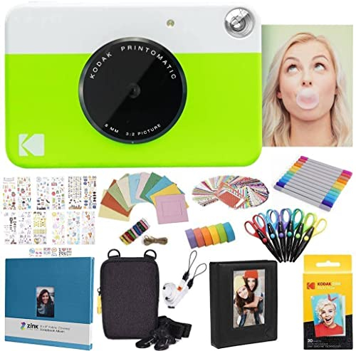 KODAK Printomatic Fotocamera istantanea (Verde) Pacchetto all-Inclusive + Carta Fotografica Zink (20 Fogli) e Molto Altro
