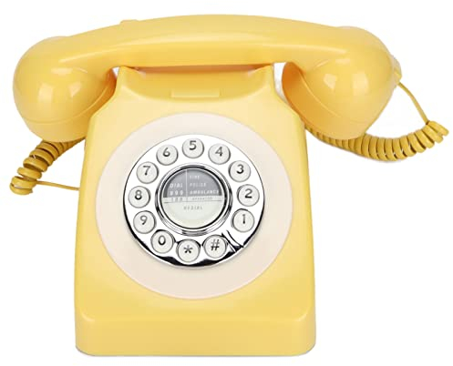 VBESTLIFE Teléfono Residencial con Cable Retro, Teléfono Fijo con Cable Antiguo Clásico, Diseño de Teclado Numérico Grande, para Decoración de Cafetería Y Bar de Oficina(Amarillo)
