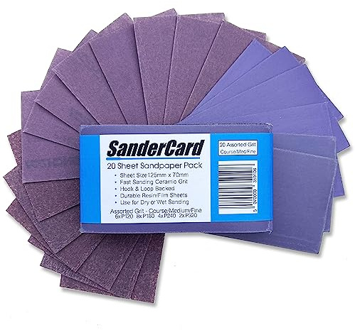 Schleifpapier, 125 mmx70 mm, für Handschleifblöcke, mit Klettverschluss, zum Schleifen von Holz, mittlere und kurse Körnungen P120/P180/P240/P320, trocken oder nass (20 Stück) Blatt-Packung )