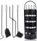 UISEBRT Set di 5 posate per camino, in acciaio inox, con supporto, scopa, pinza, gancio, paletta per cenere, posate da forno con manici in acciaio inox, nero