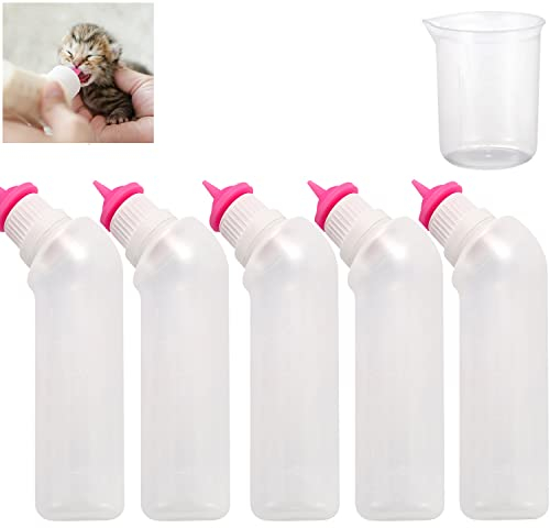 Gufastoe 5Pcs Haustier Fütterung Mini Silikon Nippel mit Flasche für Welpen Hund Katze oder andere Haustiere (Rosa Farbe)