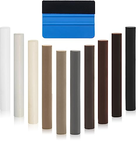 Hoedia Bâtons de remplissage de cire avec grattoir,Kit de réparation de meubles en bois,8 crayons de cire pour réparation de meubles,Kit de réparation de sols stratifiés, porte, armoire