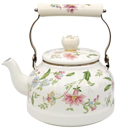 Wasserkocher Emaille Nostalgie Tee Wasserkocher 2,5 L Bauernhausstil Retro Wasserkocher Induktion Pfeifkessel Für Induktion Gasherd Holzofen Einweihung Geschenke,B