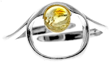 SilverAmber Jewellery - Anillo ajustable de plata de ley 925 y ámbar báltico – GL718A, Adjustable, Piedra preciosa., Ámbar