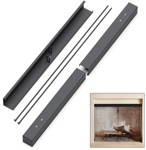 Flamorrow Fireplace Curtain Rod Kit, Black, Adjustable 30-48, Steel, Powder Coated Finish