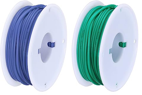 sourcing map Cable Silicona Calibre 26, 2 Cables Eléctrico Trenzado 26 AWG, Alambre de Cobre Estañado Flexible, Carrete de Alambre Conexión Alta Temperatura Azul y Verde 15 m para Modelo Auto