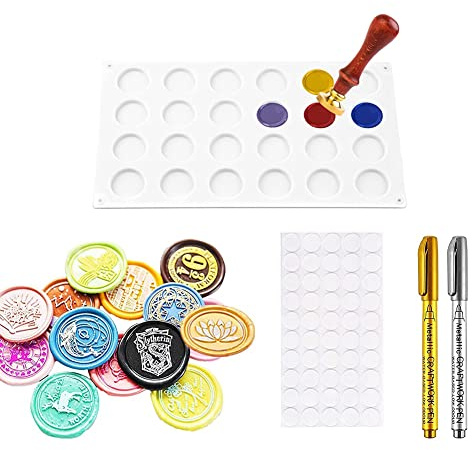Griwiuiowe Esterilla artesanal de silicona para sello de sellado, kit de sello de tampón sellador en un 24 cavidades y bolígrafo sello de herramienta para bodas DIY