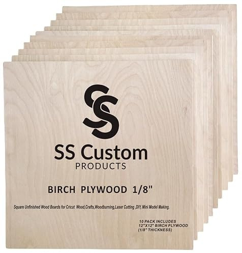 Baltic Birch Basswood Sheets 1/8'', Craft Wood 10 Pack - 12 x 12 x 1/8 Inch - Wooden Sheets 3mm, Plywood Sheet with Smooth Surfaces - Bass Woods for Laser Cutting, Wood Burning, Drawing Architecture