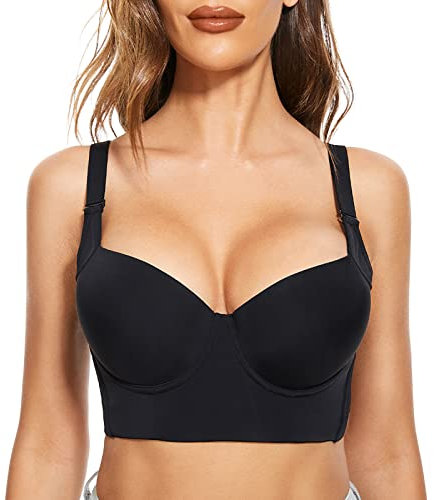 FallSweet Push Up Bras for Women Plus Size Bra Wide Back Underwire Longline Corset Bra(Black,40DD)