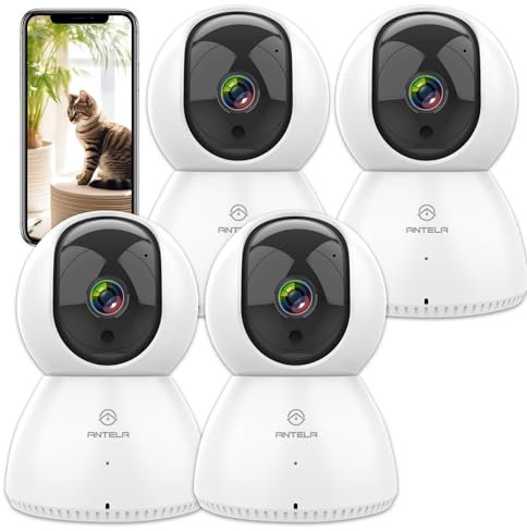 ANTELA Caméra Surveillance WiFi Intérieur 1080P, 2,4GHz/5GHz WiFi, 355°/90°, 2 Voies Audio Vision Nocturne IR Détection de Mouvement Compatible avec Alexa/Google Home (4PCS)
