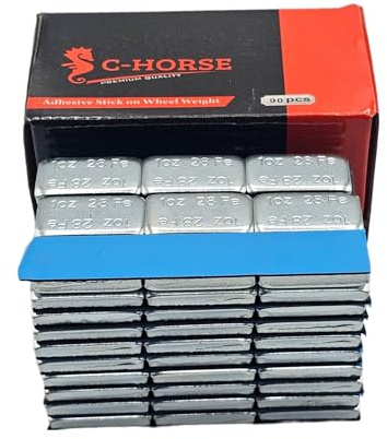 C-HORSE 90 Pcs,1 Oz, Zinc, Adhesive Stick On Wheel Weights, Blue Adhesive Easy Peel Tape - (1 Oz, Zinc, 1 Box, 90 Pcs) Wheel Weights Stick On Wheels