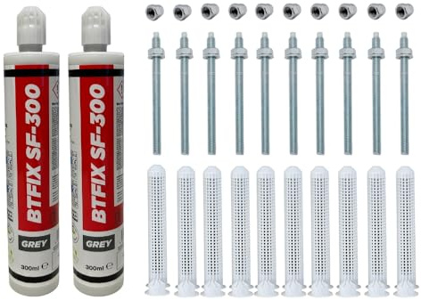 BATIFIX Schwerlast-Montageset I M16x250 Ankerstangen verzinkt + Siebhülsen inkl. Injektionsmörtel und Hutmuttern I Schwerlast-Anker I Schwerlast-dübel (Verzinkter Stahl, M16 x 250 mm)