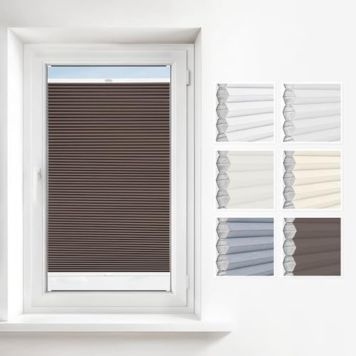 Estika Wabenplissee mit Bohren nach Maß Verdunkelung und Thermo-Plissee für Fenster in verschiedenen Breiten (30-129 cm) und Höhen (150-230 cm) Waben erhältlich mit Montagezubehör