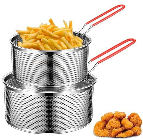 2 stycken friteringskorg med handtag, minipommes koppar rostfritt stål, pommes friteskorg, pastasil rostfritt stål korg, friteringskorg för kruka, mat silkorg, pastakorg kökssil för kök