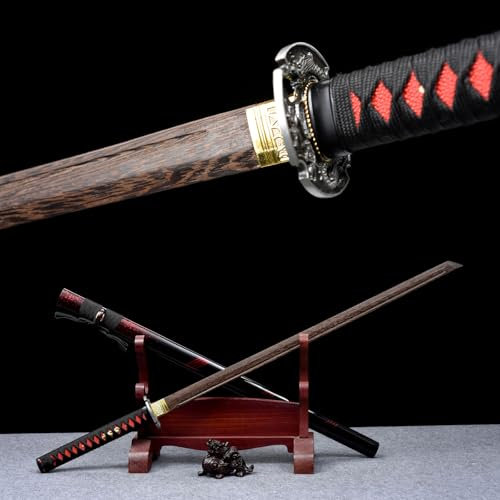 TIANTAO Spada Dritta da Samurai in Palissandro con Fodero,101 cm,Realizzata a Mano,Fodero in Legno massello Laccato,Katana in Legno per Allenamento di Kendo,Giochi di Ruolo,Esposizione