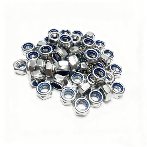 Hexizexi 100 Pcs M5 Nylock Nuts DIN985 Stainless Steel Locking Nuts with Nylon Inserts for Screws Washers and Bolts