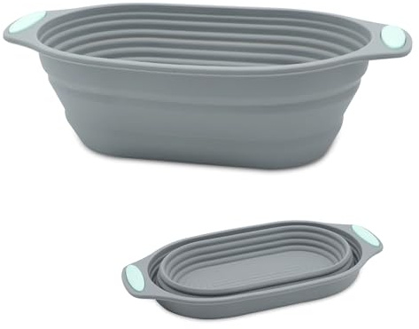 Bread Proofing Basket, Silicone Sourdough Basket 10 Inch Foldable Oval Banneton Proofing Baskets, Bread Making Tools for Baking & Proofing Artisan Bread (Grey)