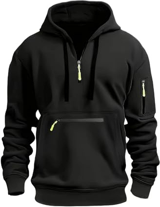 JFAN Sweat à Capuche Homme Pull Zippé à Capuche de Manches Longues Couleur Unie Homme Sweatshirt épais pour Hiver et Automne,Noir,M