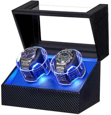 ANWBROAD Watch Winder for Automatic Watches, Double Automatic Watch Winder Box with Quiet Japanese Motor, 4 Modes Dual Watch Winder wIth LED Light, Type-C Adapter, UJWW016C