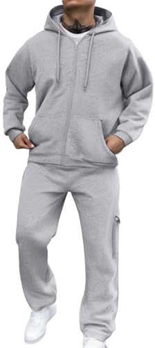 Tuta da Uomo Sportiva Completa Invernale Tuta da Ginnastica due Pezzi Giacca e Pantaloni Tasche Y2k Tute Complete Invernali Traspirante Corsa Abbigliamento Sportivo Felpata Streetwear Autunno Inverno