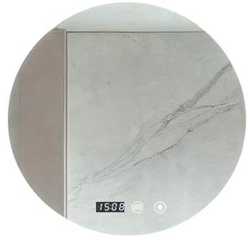 MAGIC SELECT Espejo de Baño con Luz. Espejo Redondo de Pared con Enchufe, 3 Tonos de Color, Ajuste de Brillo y Antivaho, con Indicador de Hora y Temperatura. Ideal para Baño o Tocador (80cm)