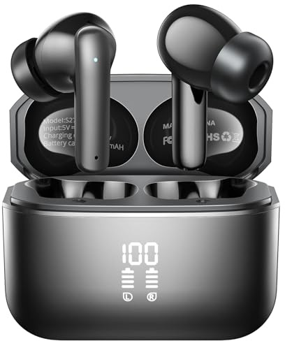 YOHOTA Wireless Earbuds, Bluetooth 5.4 Headphones in Ear with 4 ENC Noise Cancelling Mic 48H Playtime Wireless Earphones with HiFi Stereo Deep Bass IP7 Waterproof Touch Control Dual LED Display