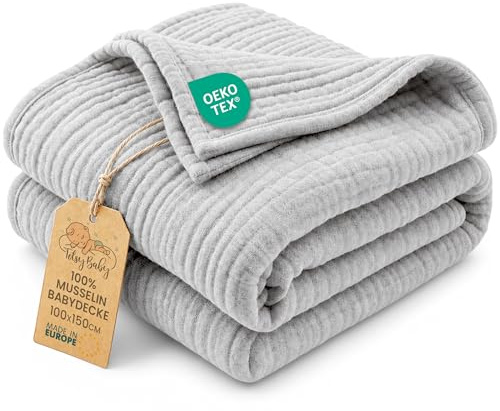 Totsy Baby Coperta mussola neonato cotone 100 x 150 cm - Plaid garza coccola teli muslin lenzuolo bambino sottile fasciatoio trapunta leggera neonati tessuto traspirante per bimbi Oeko-Tex Grigio