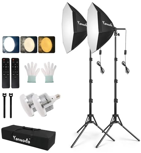 Kit 2 Softbox 50x50 cm (20x20) - Luci LED 95W Bi-colore 3000K-7500K Dimmerabili, Set Illuminazione Studio Casalingo per Fotografia, Video, Creazione Contenuti