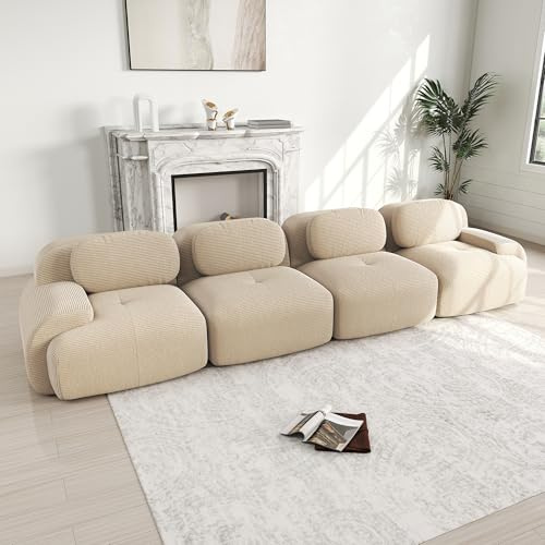 Kuczn Sofá modular de esquina de tela de pana, sofá boneless, sofá con función de dormir, de 32D espuma de alta densidad, diseño de asiento profundo, base antideslizante, para sala de estar y