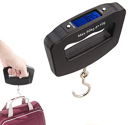 Mengshen Mini Balance de Bagage Portable Balance numérique Balance Steelyard 110lb / 50kg avec pêche Suspendu Crochet Tare Fonction écran LCD rétro-éclairé pour la Maison Ferme Chasse en Plein air