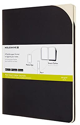 Moleskine Extra stor storlek 19 x 25 cm smarta Cahier journaler, digitala styrda Cahier anteckningsböcker, kompatibel med Penn+, kartongfodral, färg svart, 120 sidor, set med 2