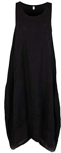 Storm Island DT016 Ladies Italian Sleeveless Linen Dress Women's Side Ribbed Plain Top (Black, One Size 12-18 UK)