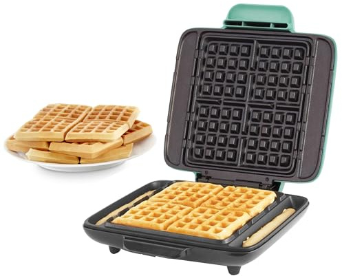 DASH No-Drip Waffle Maker: Waffle Iron 1200W + Waffle Maker Machine For Waffles, Hash Browns, or Any Breakfast, Lunch, & Snacks with Easy Clean, Non-Stick + Mess Free Sides - Aqua