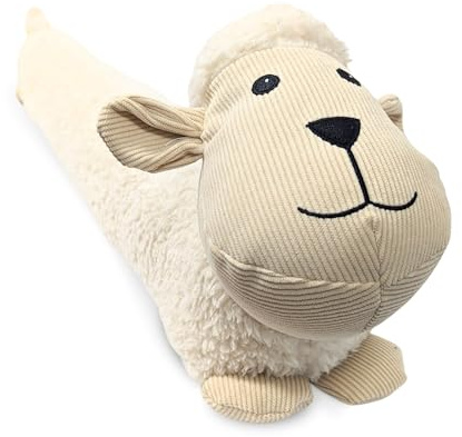 Draught Excluder for Door Stopper 90 cm Long Cotton & Sand Filling Heavy Weight Cushion decorative Velvety Soft Novelty Animals Draft Excluder- Bottom of Door with Hanging Loops (White Sheep)