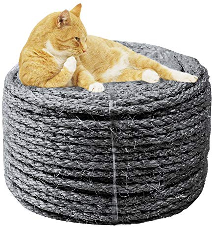 6mm Sisal Corde pour réparation et Remplacement de Chat Scratch Pilier, Rayure Arbre, Chat Rayure Tampon/Tapis/Botteur Jouet, Tuyau/Escaliers/Pneu Emballage, Accueil Décoration, 6mm*50m, Gris
