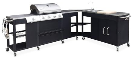 Alice's Garden - Barbecue. cuisine extérieure gaz - Rochefort - Barbecue 5 brûleurs avec évier. planche. ustensiles. plan de travail. et thermomètre