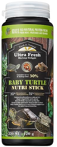 Ultra Fresh Floating Turtle Food, All Natural Ingredients, Wild Sword Prawn, Calcium Vitamin D Enriched for Picky Aquatic Baby Turtles, Nutri Stick 3.35 oz