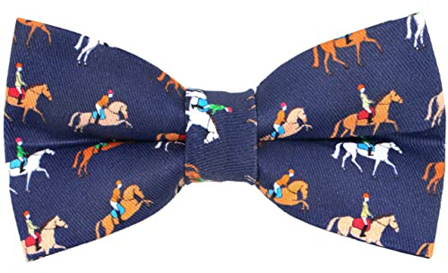 OCIA Cute Pattern Pre-tied Bow Tie Adjustable Bowties for Adult & Children Brown White Navy (Horse Race)