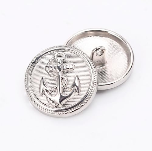 Botones de Ropa 10Pcs-Patrón de Ancla de Metal Mango de Costura Conjunto de Botón Redondo para Chaqueta de Traje Chaqueta de Uniforme (Plata, 25mm)