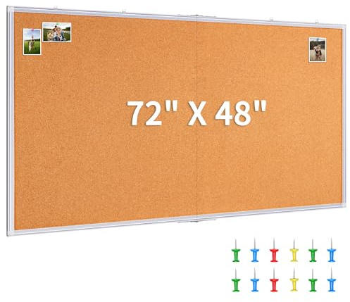 maxtek Large Cork Board 72 x 48 in, Bulletin Board for Walls, 6'x 4' Extra Aluminum Framed Corkboard, Foldable Wall Mounted Back to School Pin Memo Notice Cork Board for Office, Home Wall Display