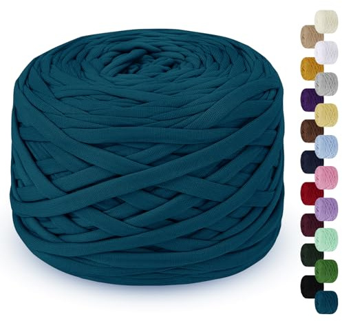 LEREATI 285g T-Shirt Yarn for Crocheting 100m Elastic Ribbon, Thick Fabric for Knitting Crochet Bag, Blanket, Basket, DIY Projects, Home Decor (Denim Blue)