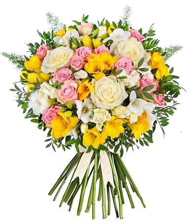 Hand-Crafted Rose and Freesia Bouquet: Delivered for Birthdays & All Occasions! - Standard