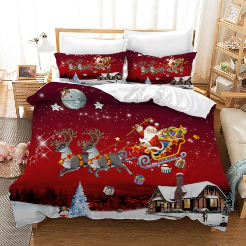 CXYXHW Juego de ropa de cama de Navidad, juego de 3 piezas con diseño de Papá Noel, funda nórdica y funda de almohada con cremallera (E, 220x240CM)